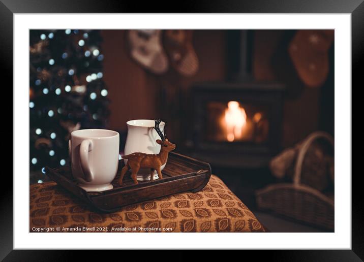 Christmas Drinks By Log Fire Framed Mounted Print by Amanda Elwell