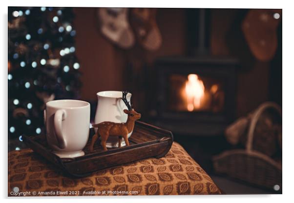Christmas Drinks By Log Fire Acrylic by Amanda Elwell