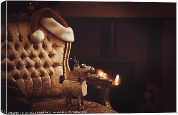 Festive Christmas By Roaring Log Fire Canvas Print by Amanda Elwell