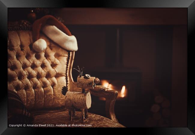 Festive Christmas By Roaring Log Fire Framed Print by Amanda Elwell