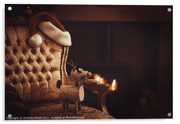Festive Christmas By Roaring Log Fire Acrylic by Amanda Elwell