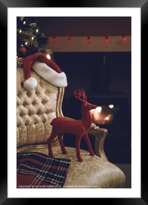 Festive Christmas By Roaring Fire Framed Mounted Print by Amanda Elwell