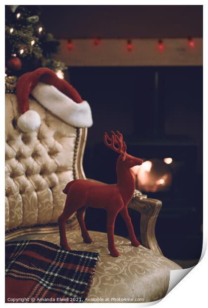 Festive Christmas By Roaring Fire Print by Amanda Elwell