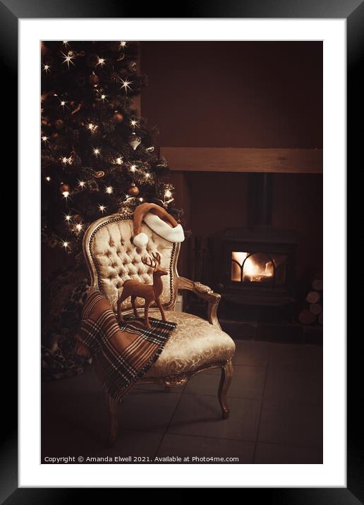 Christmas By A Roaring Log Fire Framed Mounted Print by Amanda Elwell