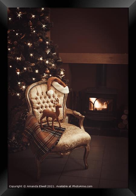Christmas By A Roaring Log Fire Framed Print by Amanda Elwell