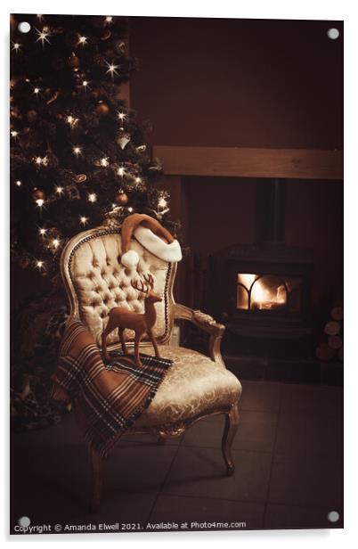 Christmas By A Roaring Log Fire Acrylic by Amanda Elwell