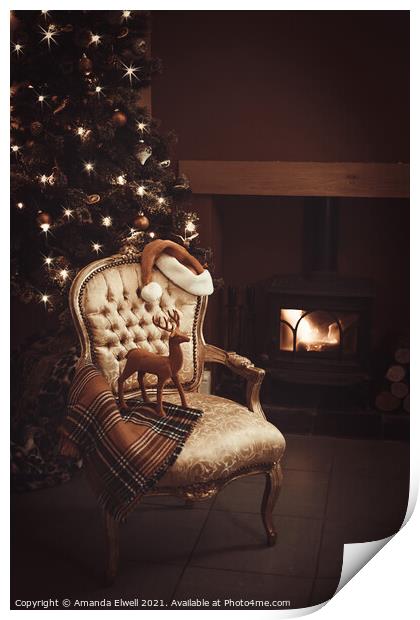 Christmas By A Roaring Log Fire Print by Amanda Elwell