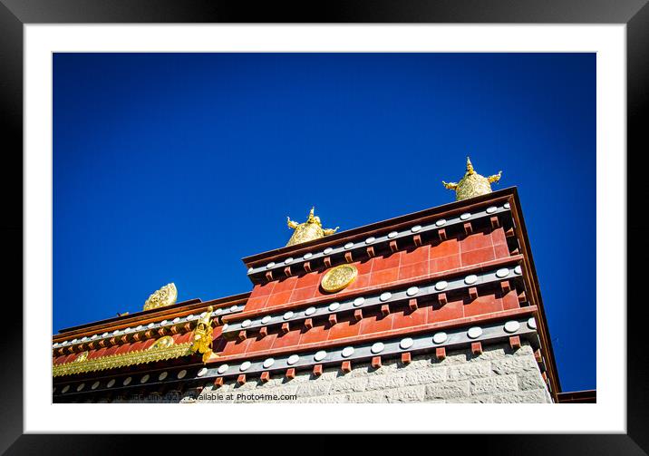 Tibetan Monastery and roof top decoration of Buddhism elements Framed Mounted Print by Adelaide Lin