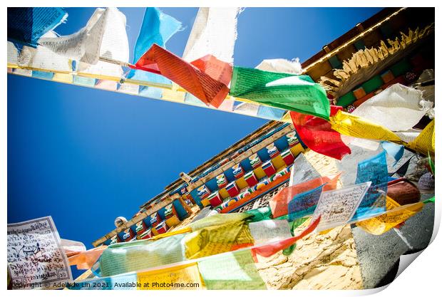 Tibetan prayer flags spread good fortune Print by Adelaide Lin