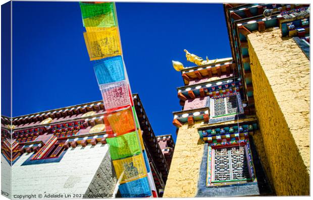 Colorful Tibetan monastery with prayer flags  Canvas Print by Adelaide Lin