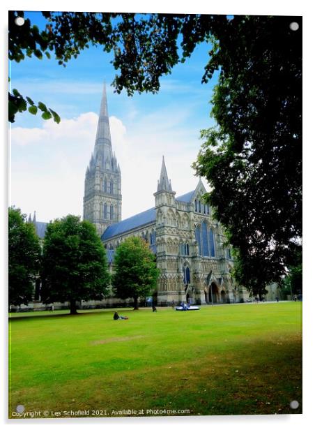 Salisbury cathedral  Acrylic by Les Schofield