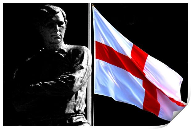 Bobby Moore Statue England Flag Wembley Stadium Print by Andy Evans Photos