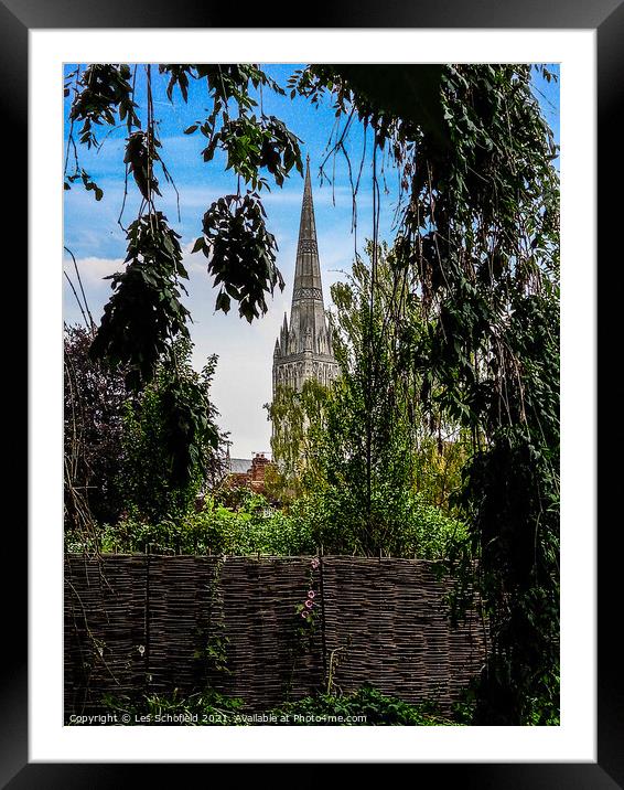 Salisbury cathedral spire Framed Mounted Print by Les Schofield