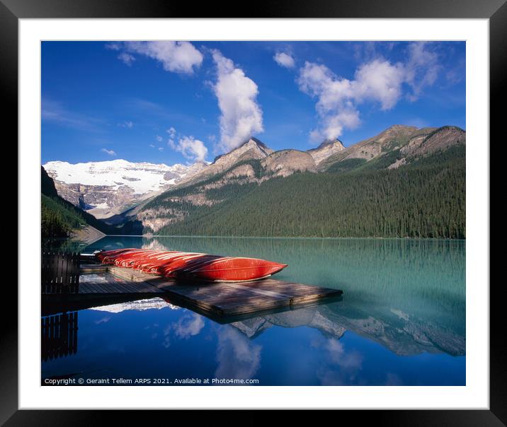 Canoes, Lake Louise, Rocky Mountains, Banff NP Alberta, Canada Framed Mounted Print by Geraint Tellem ARPS