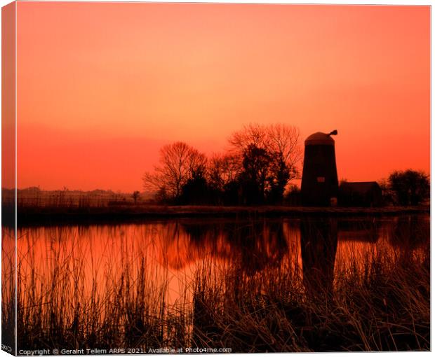 Disused mill at dawn, Norfolk Broads, England, UK Canvas Print by Geraint Tellem ARPS
