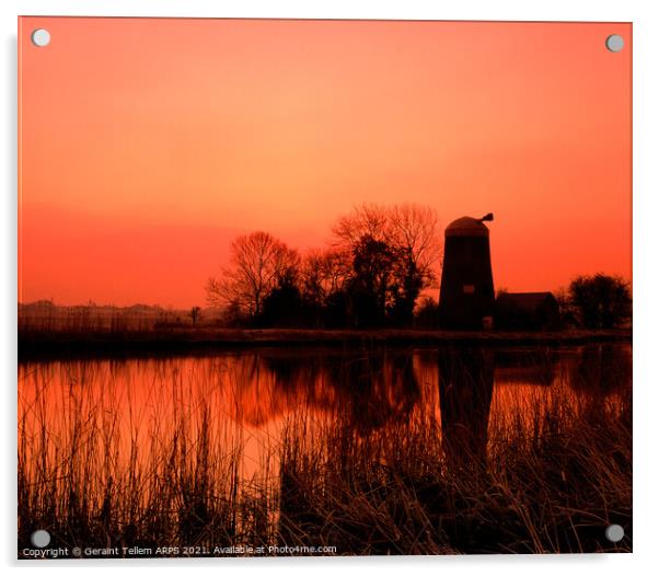Disused mill at dawn, Norfolk Broads, England, UK Acrylic by Geraint Tellem ARPS