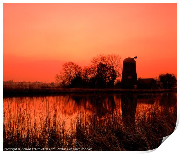 Disused mill at dawn, Norfolk Broads, England, UK Print by Geraint Tellem ARPS