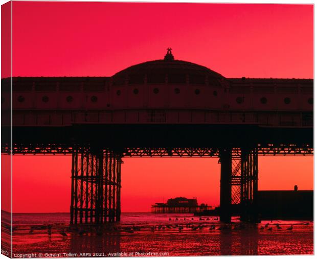 Brighton Pier at sunset, East Sussex, England, UK Canvas Print by Geraint Tellem ARPS