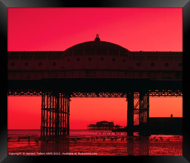 Brighton Pier at sunset, East Sussex, England, UK Framed Print by Geraint Tellem ARPS