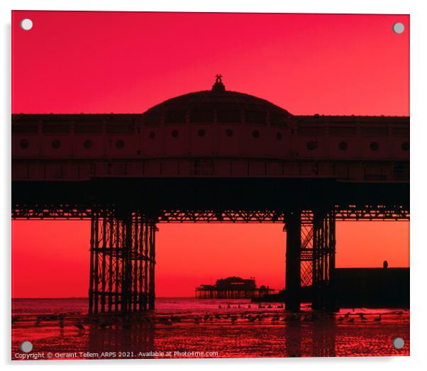 Brighton Pier at sunset, East Sussex, England, UK Acrylic by Geraint Tellem ARPS