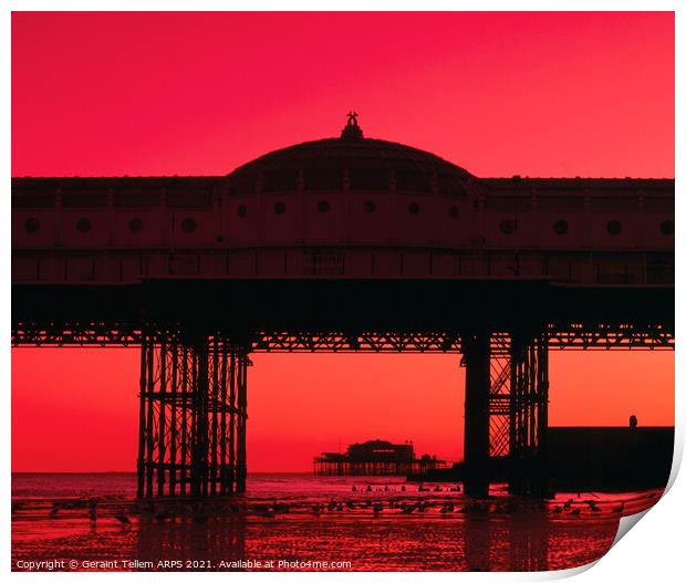 Brighton Pier at sunset, East Sussex, England, UK Print by Geraint Tellem ARPS