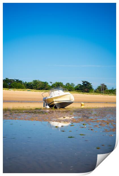 boats laying on the beach Print by youri Mahieu