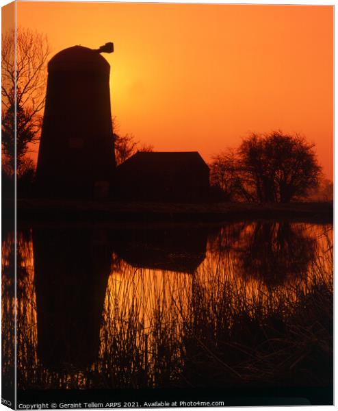 Disused windmill at sunrise, Norfolk Broads, England, UK Canvas Print by Geraint Tellem ARPS