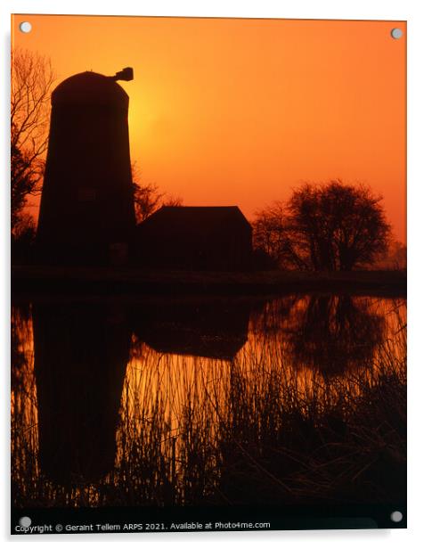 Disused windmill at sunrise, Norfolk Broads, England, UK Acrylic by Geraint Tellem ARPS