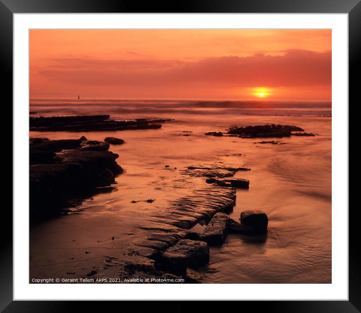 Sunset over Bristol Channel from Nash Point, South Wales, UK Framed Mounted Print by Geraint Tellem ARPS