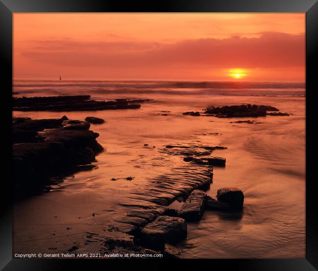 Sunset over Bristol Channel from Nash Point, South Wales, UK Framed Print by Geraint Tellem ARPS