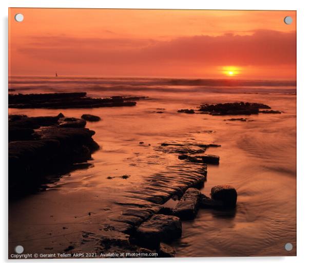 Sunset over Bristol Channel from Nash Point, South Wales, UK Acrylic by Geraint Tellem ARPS