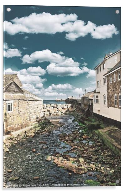The Serene View of Newlyn Breakwater Acrylic by Roger Mechan