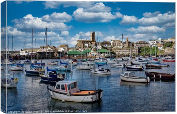 Tranquil Harbour at Penzance Canvas Print by Roger Mechan