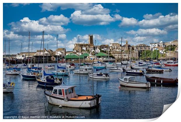 Tranquil Harbour at Penzance Print by Roger Mechan