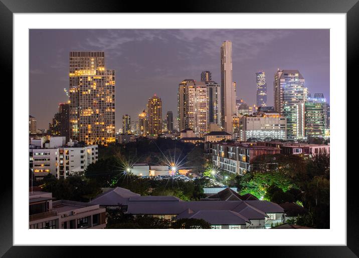 Bangkok Metropolis Thailand Asia, view to the cityscape in the Night Framed Mounted Print by Wilfried Strang