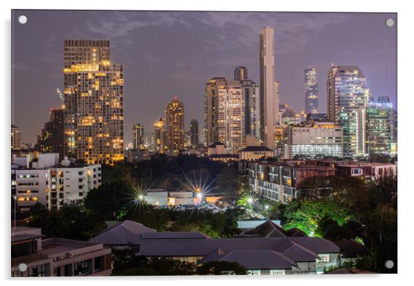 Bangkok Metropolis Thailand Asia, view to the cityscape in the Night Acrylic by Wilfried Strang