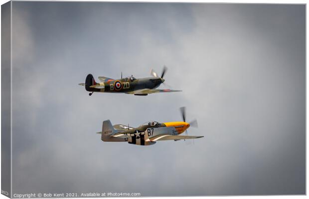 Spitfire and P-51 Mustang Canvas Print by Bob Kent