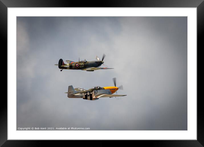 Spitfire and P-51 Mustang Framed Mounted Print by Bob Kent