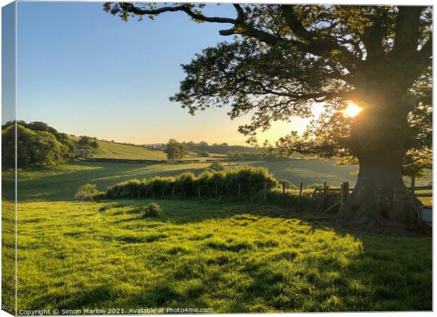 Radiant Sunrise Over Lush Shropshire Fields Canvas Print by Simon Marlow