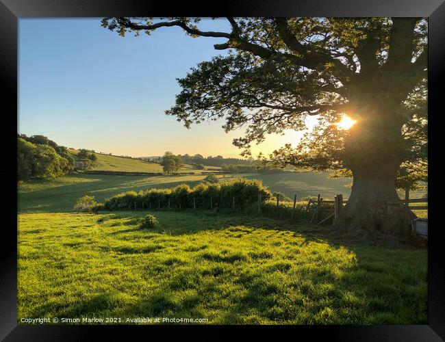 Radiant Sunrise Over Lush Shropshire Fields Framed Print by Simon Marlow
