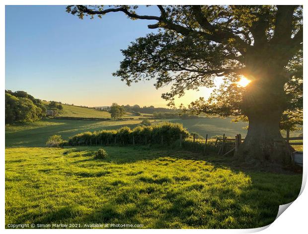Radiant Sunrise Over Lush Shropshire Fields Print by Simon Marlow