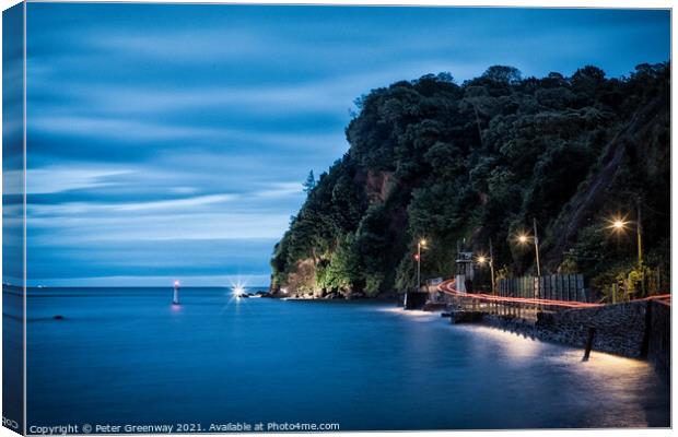 The Famous 'Ness' Headland In Shaldon Illuminated At Night Canvas Print by Peter Greenway