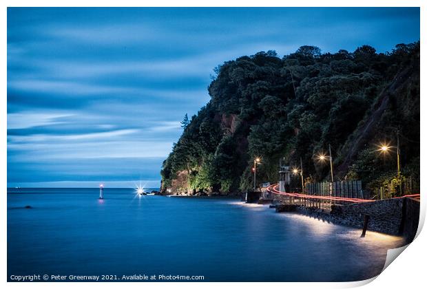 The Famous 'Ness' Headland In Shaldon Illuminated At Night Print by Peter Greenway