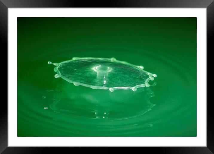 Water Drop Collision in Green Framed Mounted Print by Antonio Ribeiro