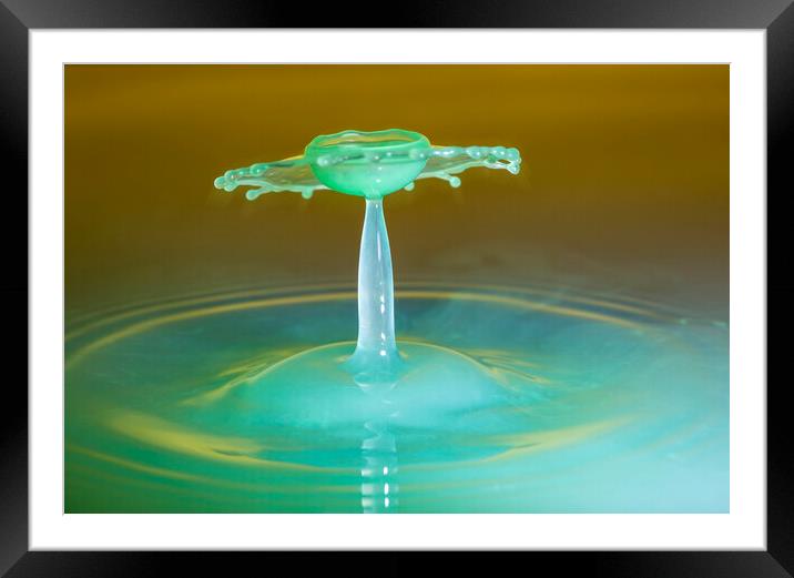 Water Drop Collision in Green Framed Mounted Print by Antonio Ribeiro