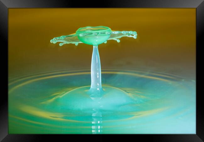 Water Drop Collision in Green Framed Print by Antonio Ribeiro