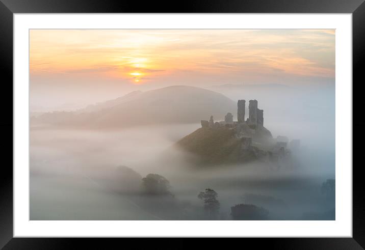 Corfe Castle Sunrise Framed Mounted Print by David Semmens