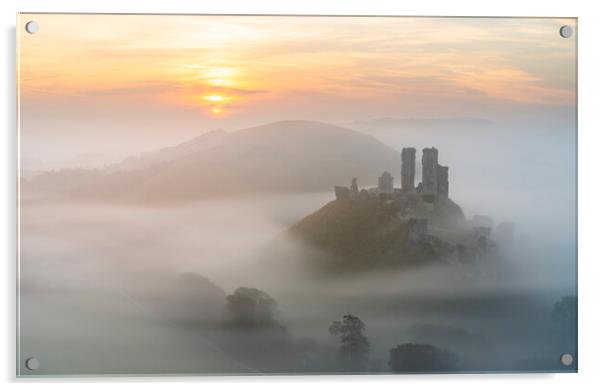 Corfe Castle Sunrise Acrylic by David Semmens