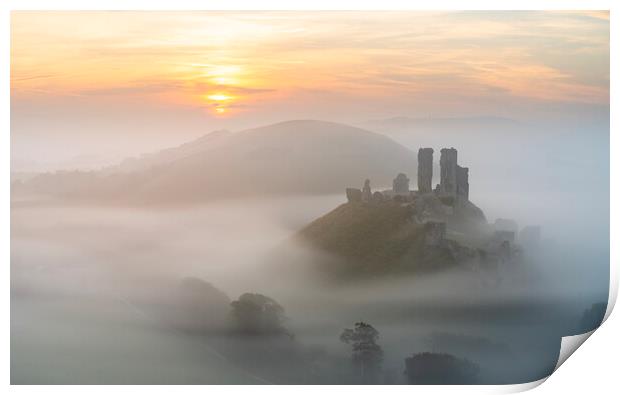 Corfe Castle Sunrise Print by David Semmens