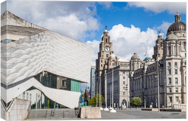 Museum of Liverpool next to the Three Graces Canvas Print by Jason Wells